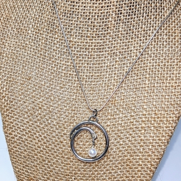 24" Sterling Silver with Pearl Swirl Pendant Necklace - Picture 2 of 6